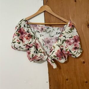 Floral Puff Sleeve Tie-Front Top